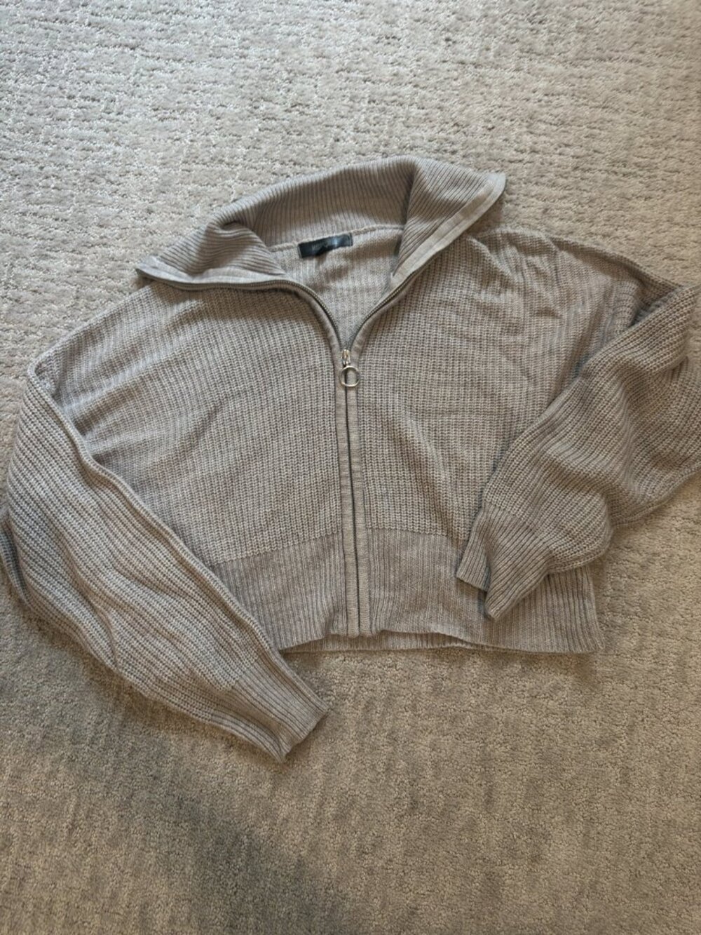 Missguided Ribbed Knit Zip Up Cropped Cardigan Gray US 6/8